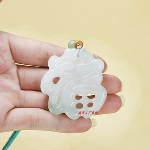 和田玉白玉福在眼前挂件玉石俏色飘翠镂空福字牌吊坠毛衣链男女款