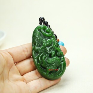和田玉碧玉菠菜绿生肖龙手把件碧玉仿古龙行天下把玩件