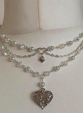 Pearls Butterfly Heart Fairycore Choker NecklacePixie Fairyc