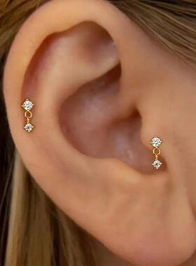 Aide 1pc 925 Sterling Silver Mini Zircon Thick Flat Screw Ba