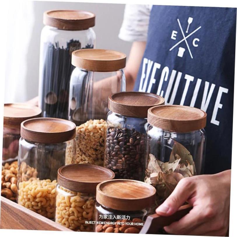 Glass Airtight Kitchen Storage Jar Sealed Food Container Gra