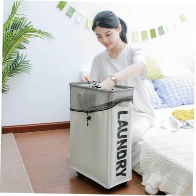 Laundry Basket Foldable Dirty Clothes With Wheels Organizer