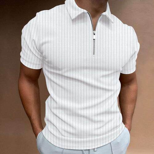 外贸男装时尚纯色暗条纹短袖Polo衫翻领修身T恤潮Men polo shirt