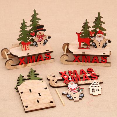 Wooden sleigh Santa deer cart圣诞鹿车
