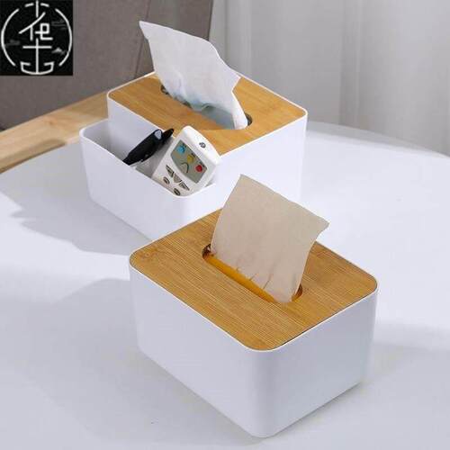 tissue box room paper storage napkin holder 收纳竹盖纸巾盒