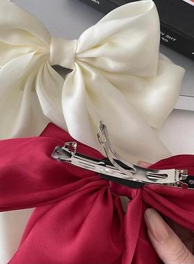 Elegant Bow Ribbon Hair ClipSimple Solid Satin Spring Clip H