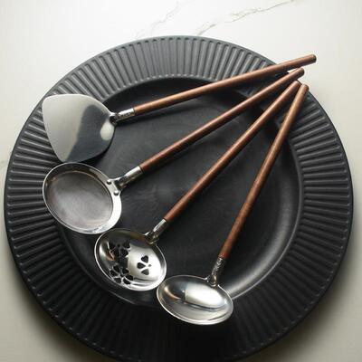 Stainless steel wooden handle pot spatula hot pot shell set