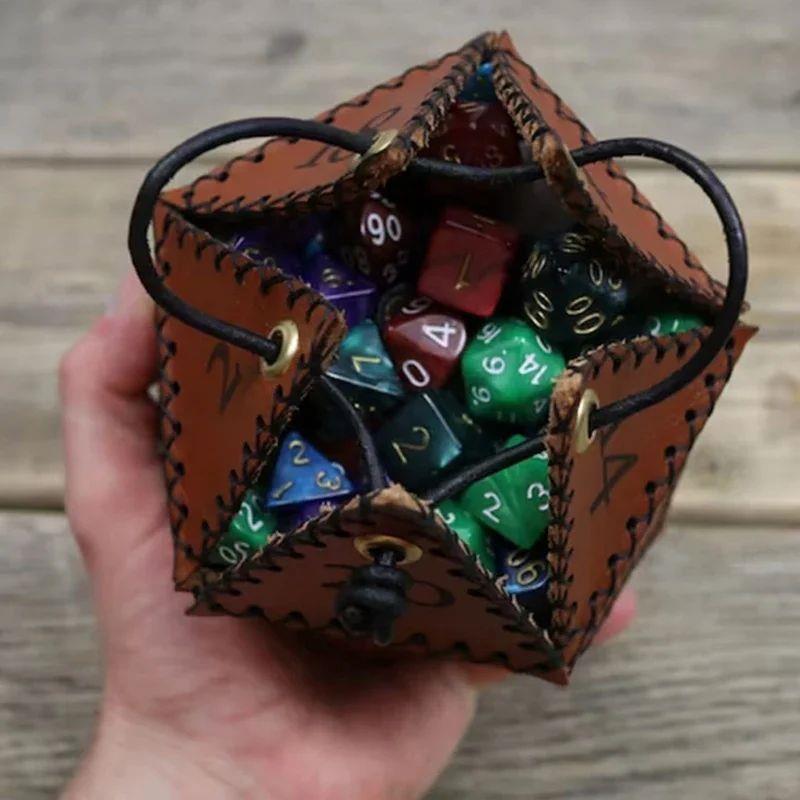 New Leather D20 Dice Bag Polygonal Dice Storage Boxes Reinfo