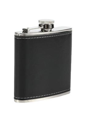 Mini 6oz Pu Leather Wrapped Metal Whisky Flagon Gloss Stainl