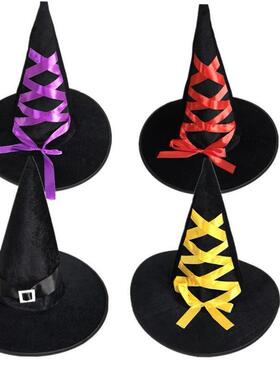 Halloween Witch Hat Golden Velvet Ribbon Witch Hat Adult