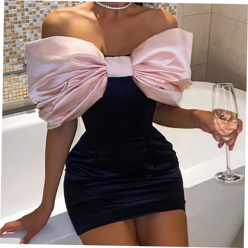 一字肩蝴蝶结紧身洋装生日派对小礼服Birthday party dress