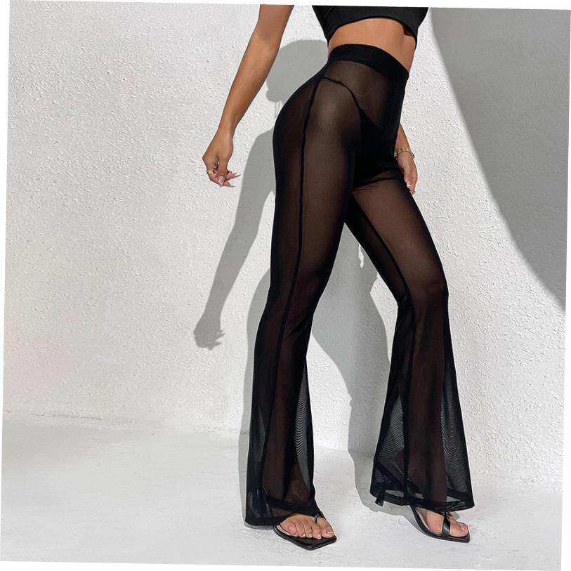 Mesh high waisted loose micro flared pants网纱高腰宽松微喇裤