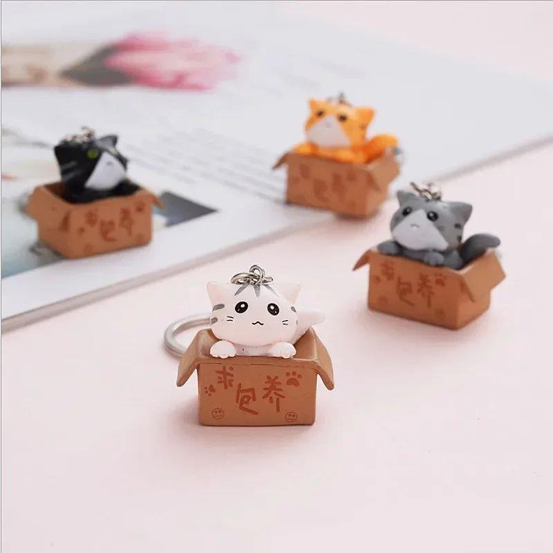 Cat And Box Cute Cat Couple Keychain Cat Car Key Chain Ladie