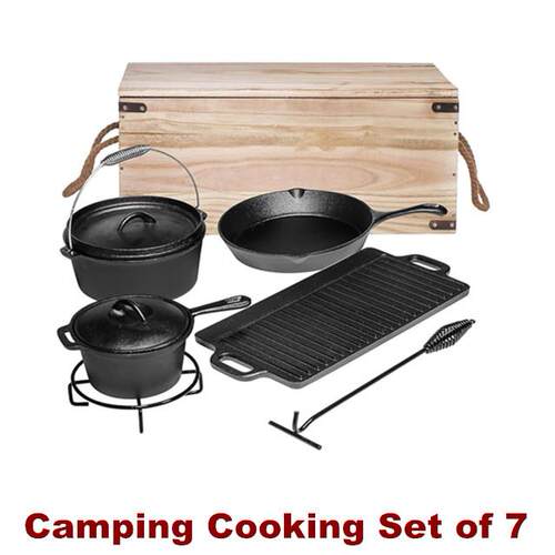 Cast Iron Pots Pans Dutch Oven Camping Cooking Set Grill
