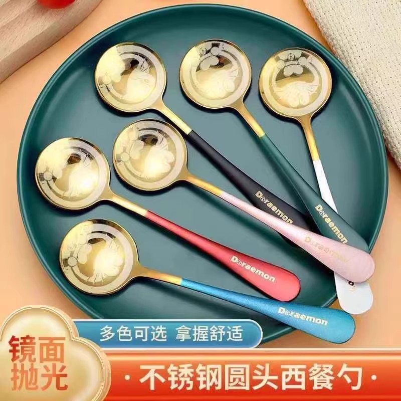 机器猫勺子个性汤勺调羹汤匙儿童不锈钢家用长柄大号成人可爱创意