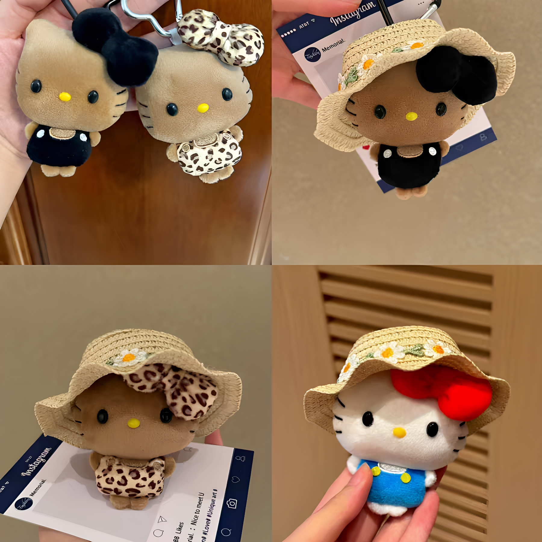 日本代购黑皮豆豆眼kitty猫挂件小玩偶哈喽KT包包挂饰钥匙扣礼物