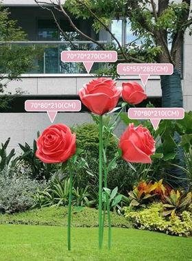 玻璃钢巨型仿真玫瑰花雕塑网红打卡墙面装饰商场不锈钢花朵摆件品