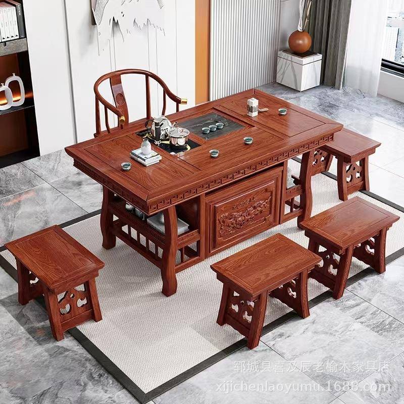 实木办公室茶几套装中式茶桌椅组合一整套功夫茶台茶桌椅组合