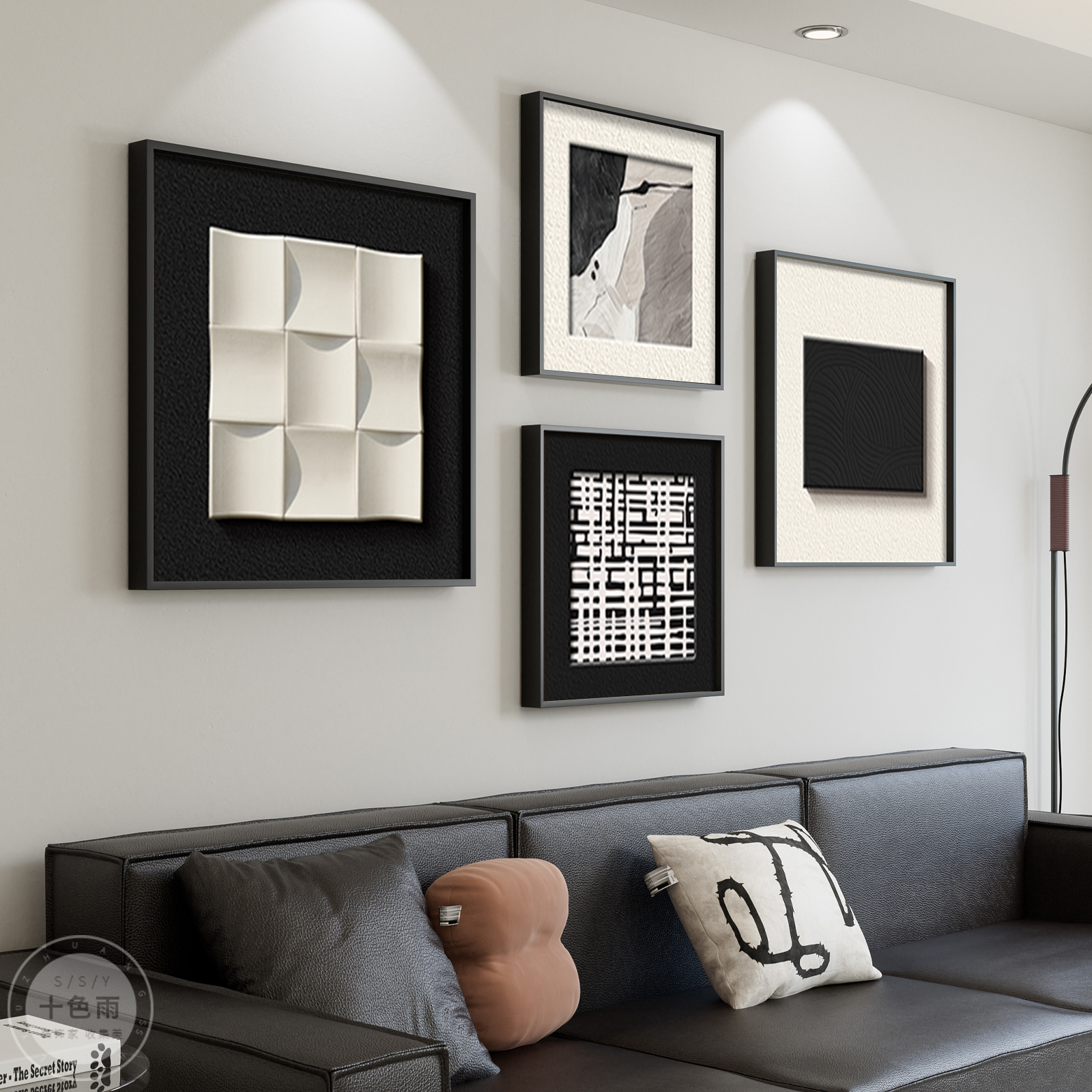 现代简约客厅装饰画黑白高级感沙发背景墙挂画意式极简组合壁画