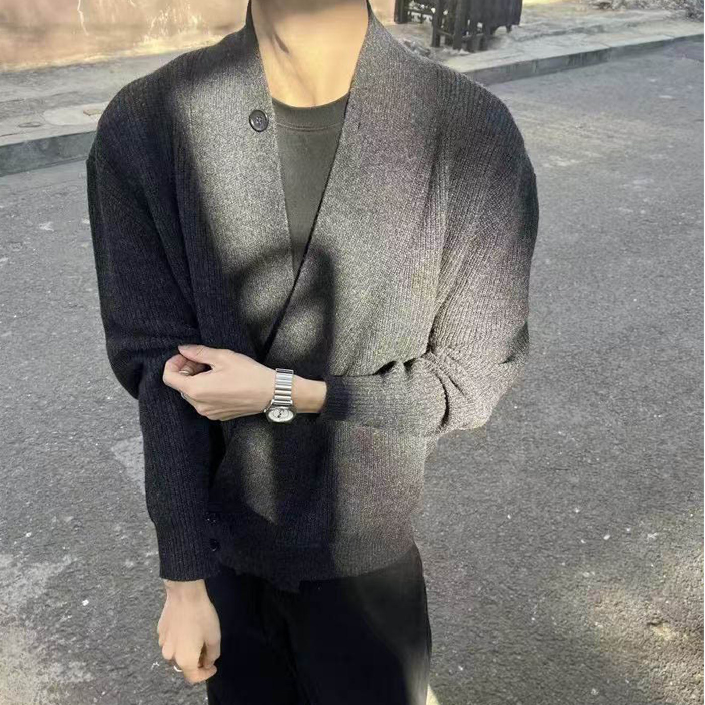 现货】2025潮牌道袍羊毛混纺开衫毛衣老钱慵懒风针织长袖外套男女