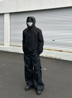 现货25SS小众风格不规则纽扣异形黑色潮流休闲夹克 春秋时尚外套