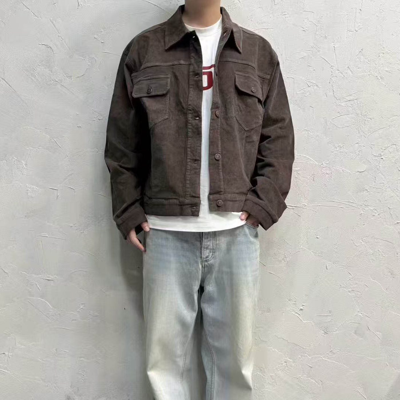 ROW风格肯豆rose同款做旧水洗工装夹克灯芯绒老钱风宽松男女同款