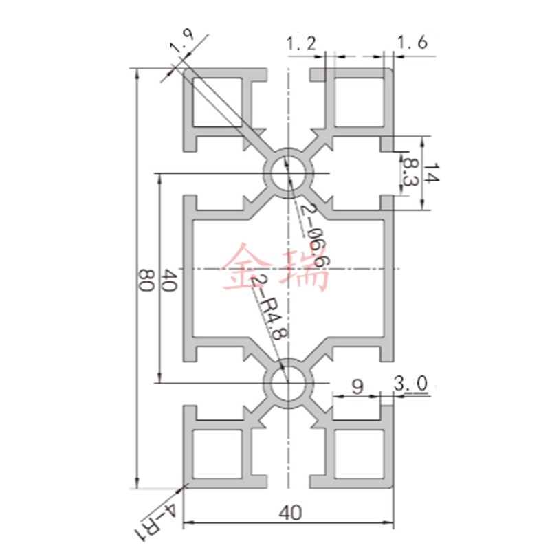 国标自动化设备国标4080铝材轻型薄款工业铝型材4080流水线框架边