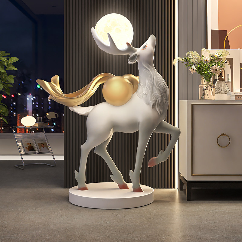 大型麋鹿落地摆件客厅电视柜沙发旁家居饰品卧室氛围夜灯乔迁礼品,家居饰品,装饰摆件,淘宝优惠券,粉丝福利购,淘宝优惠卷