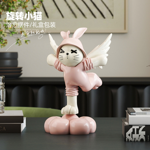 天使萌兔桌面摆件旋转装 饰品手办工位办公室解压神器情侣生日礼物
