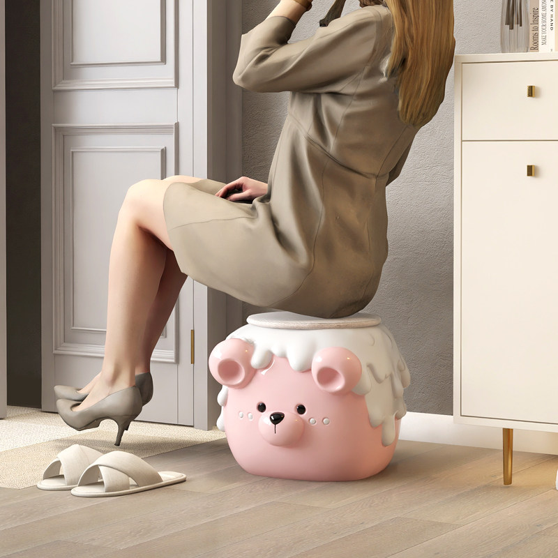 奶油风入户玄关换鞋凳摆件家居饰品客厅沙发边几茶几儿童房小凳子