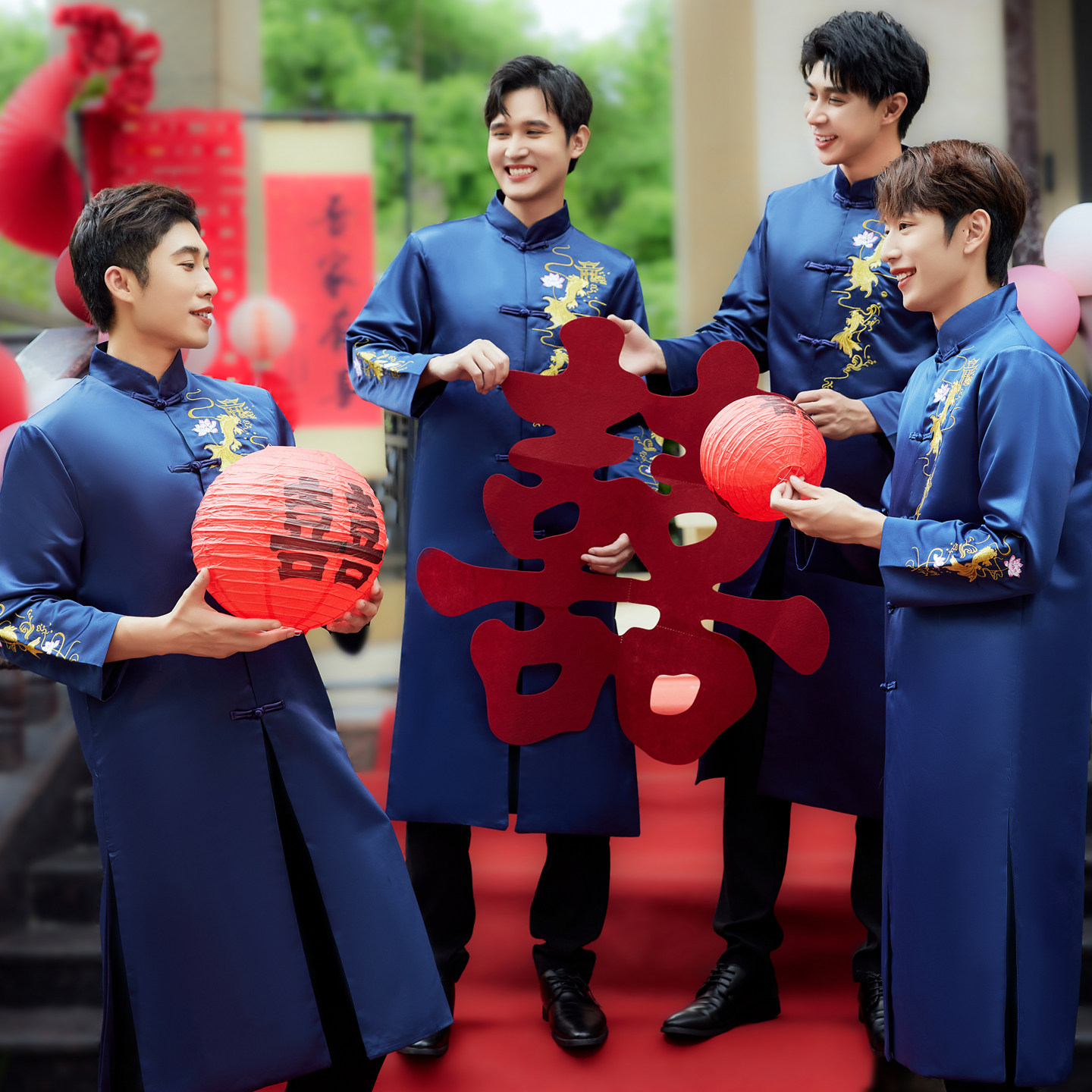 新中式伴郎服男2026新款兄弟装接亲礼服搞笑唐装秀禾大褂伴郎团夏图片