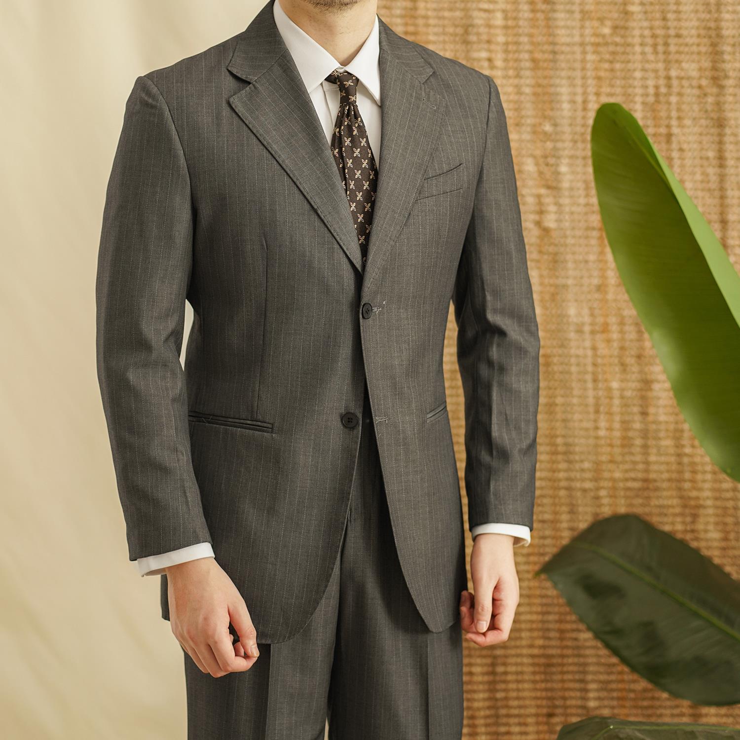 YOUSEKOO复古西服套装商务男主持人意式商务正装宴会结婚礼服挺括