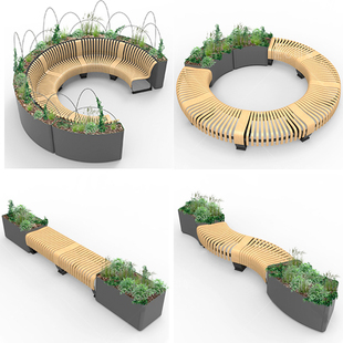 户外不锈钢花箱组合围栏隔断成品铝合金花盆金属铁艺定制弧形坐凳
