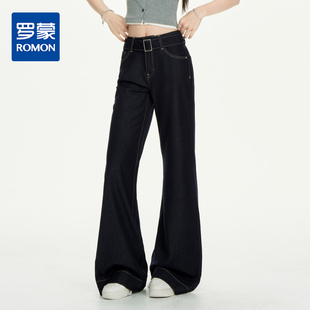 显瘦不贴腿九分喇叭裤 罗蒙女士微喇牛仔长裤 高腰修身 女夏季 薄款