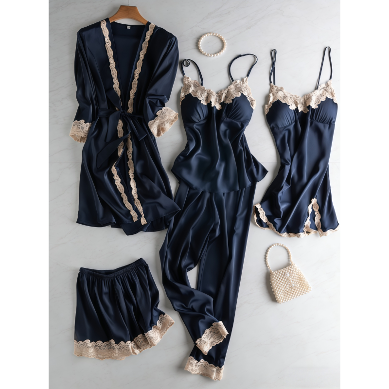 维多利亚冰丝睡衣女2026新款春夏季吊带睡裙五件套性感丝绸高级感