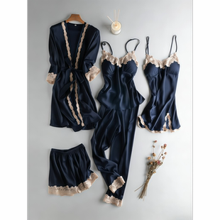 维多利亚冰丝睡衣女2026新款 吊带睡裙五件套性感丝绸高级感 春夏季