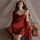 维多利亚红色本命年冰丝睡衣女结婚新娘吊带睡裙春夏季 带胸垫套装