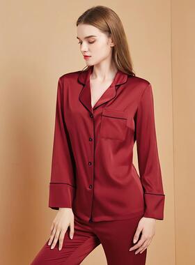 维多利亚红色本命年真丝睡衣女春秋季冰丝结婚新婚新娘丝绸家居服