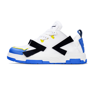 街头低帮潮流圆头真皮透气增高防滑板鞋 男美式 蓝色面包鞋 明星同款