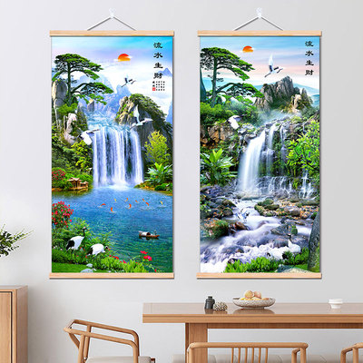 大瀑布山水画旭日东升国画