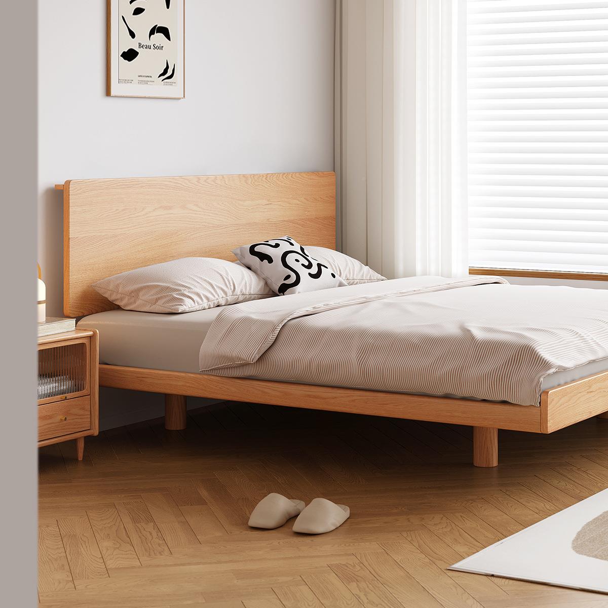 北欧实木床悬浮床日式简8橡约床小户型WA013卧室齐边床木1.5米1.