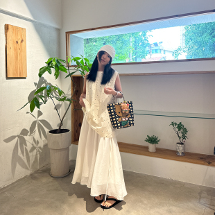 气质白色天丝半身裙女夏季 法式 高腰显瘦休闲A字伞裙大裙摆中长裙