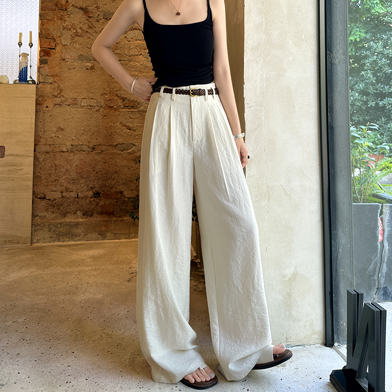 老钱风慵懒亚麻阔腿裤女2025春秋款高腰休闲直筒裤垂感显瘦西装裤