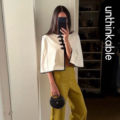 unthinkable*手工盘扣夹毛短款皮斗篷