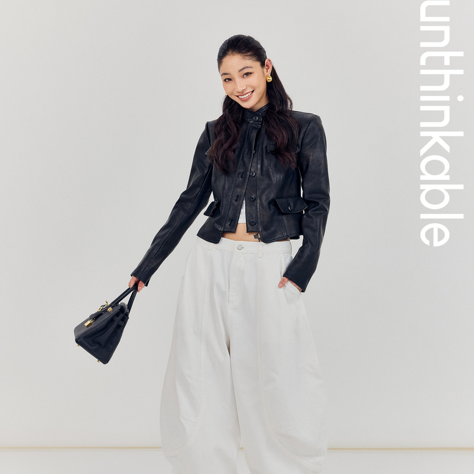 unthinkable 立裁立体水洗做旧木质纽扣皮衣图片