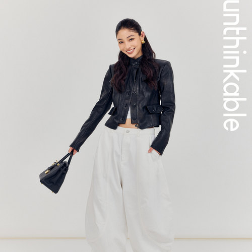 unthinkable 立裁立体水洗做旧木质纽扣皮衣