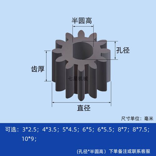 半圆孔碳钢0.6模圆柱直齿轮