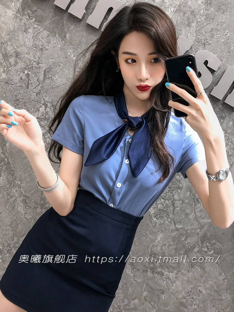 衬衣女小个子修身收腰显腿长套装裙夏季新款衬衫制服套装女职业装