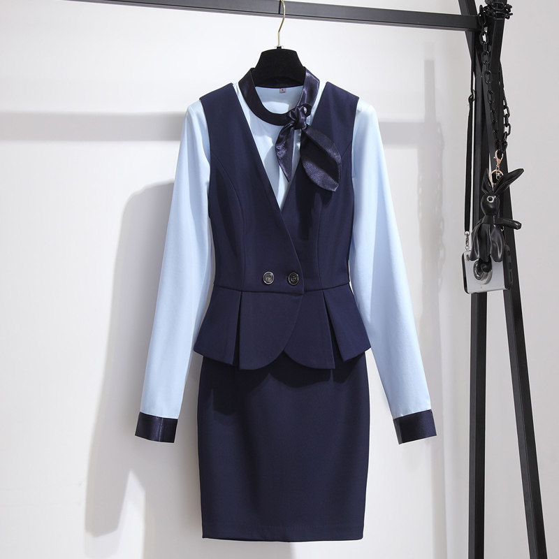 工作服女秋职业气质空姐职业装套装上班前台工作装售楼部高端套裙