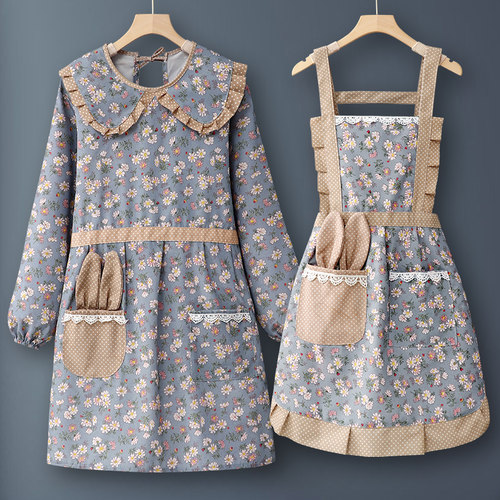 围裙长袖纯棉家用做饭